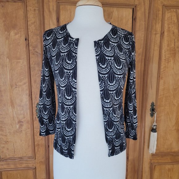 Talbots Black and White Button up Round Neck Cardigan Woman's. Size XS - Picture 9 of 9